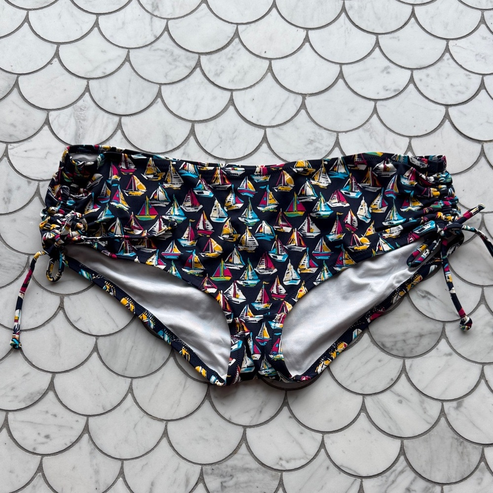 Victoria's Secret Navy Bikini Bottoms with Multicolor Sailboat Print
